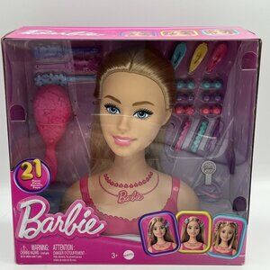 Barbie Doll Styling Head blonde Hair w/21‎ Colorful Accessories Doll Head Mattel